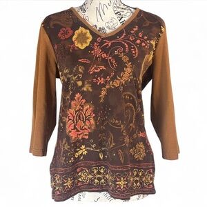 Christopher & Banks Y2K Beaded Floral V-Neck Blouse